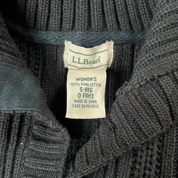 LL Bean Black Pima Cotton Button Up Cardigan Sweater Womens Small cable cowl - Picture 3 of 8